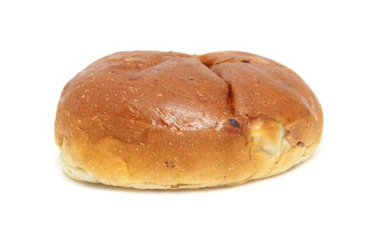 one raisin bread, also known as krentenbollen, isolated on white background