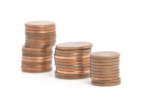 Stack of euro coins isolated on white background