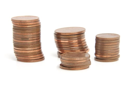 Stack of euro coins isolated on white background