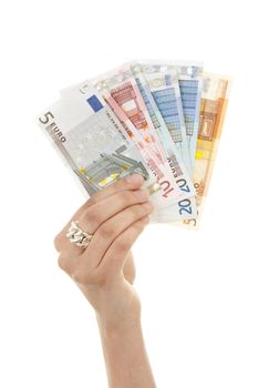 Hand is holding euro money isolated on white background