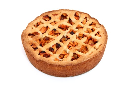 Delicious home baked apple pie isolated on white background