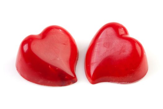 chocolates in shape of hearts isolated on white background