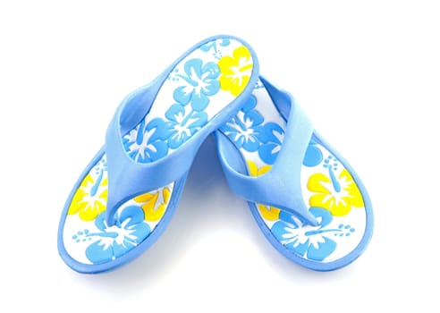 Blue summer slippers isolated on white background