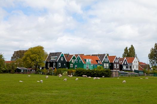 View over typical Dutch houses in the village Marken, the Netherlands