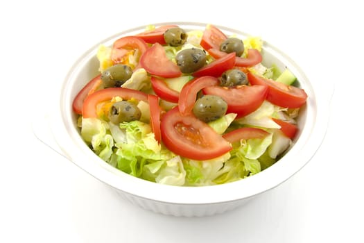 Bowl with fresh salad isolated on white background