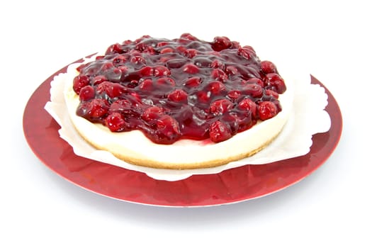 cherry pie on plate isolated on white background