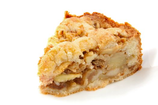 Piece of apple pie isolated on white background