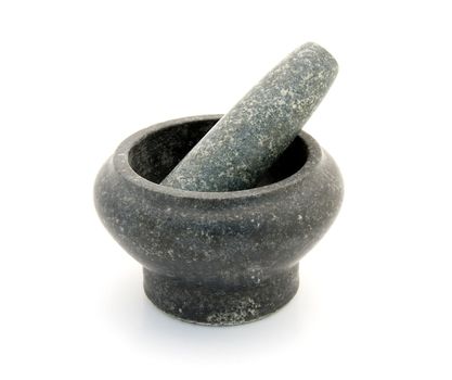 grey granite mortar isolated on white background