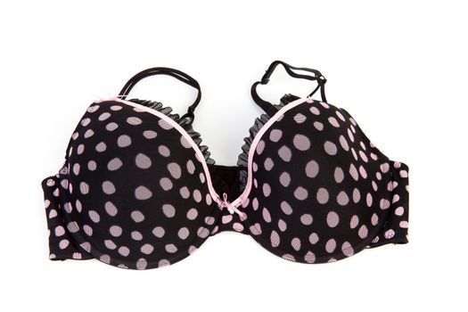 Black bra with pink dots isolated on white background