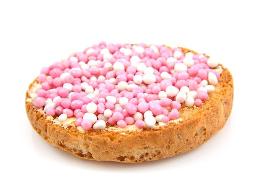 Rusk with pink and white mice, it's a girl! Over white background