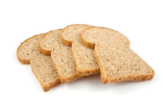 four slices Dutch brown bread over white background