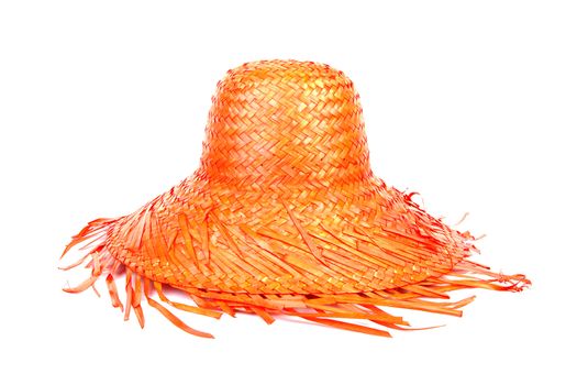 Orange straw hat for dutch soccer game isolated on white background