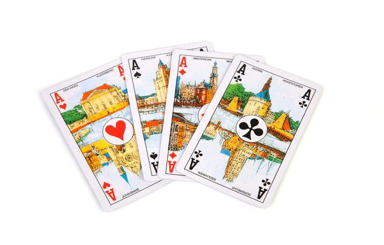four ace cards isolated on white background