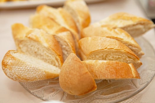 sliced baguette bread in closeup