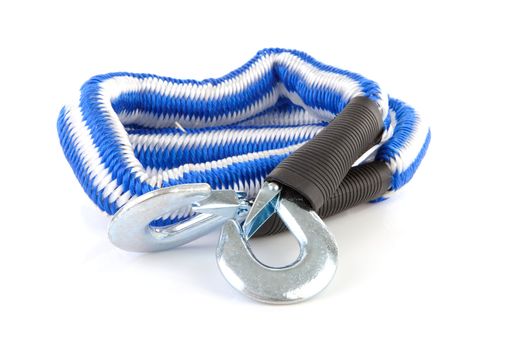 blue/white towing rope isolated on white background