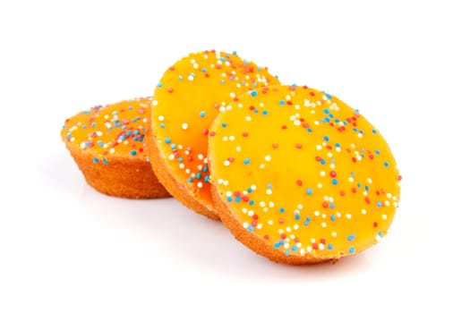 orange cake cookies for Dutch soccer with confetti over white background