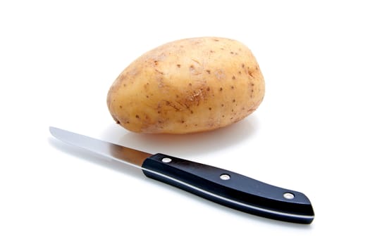potato and knife isolated on white background