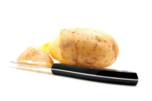 potato and knife isolated on white background