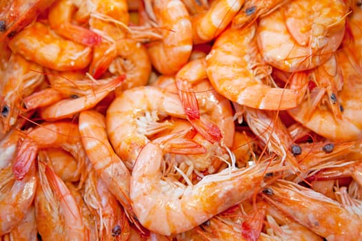group of cooked orange shrimp in closeup, can be used as background