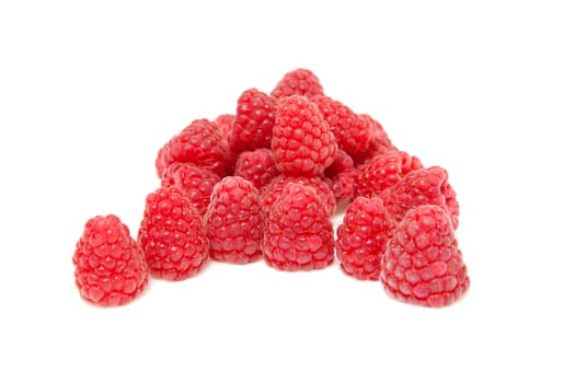 Pile of fresh raspberries isolated on white background