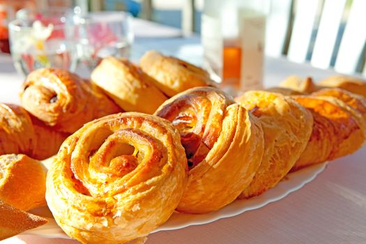 delicious french bread on plate in closeup
