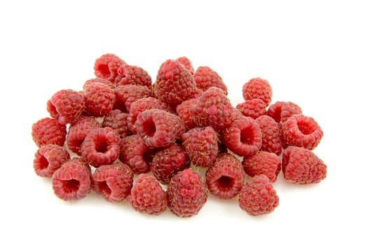 Pile of fresh raspberries isolated on white background