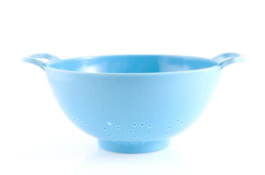 empty blue colander isolated on white background
