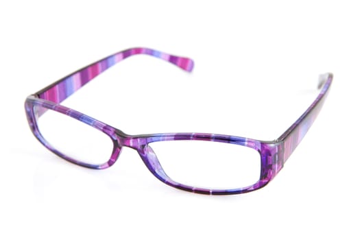 purple reading glasses isolated on white background