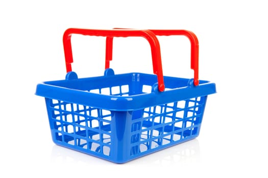 empty blue red shopping basket isolated on white background