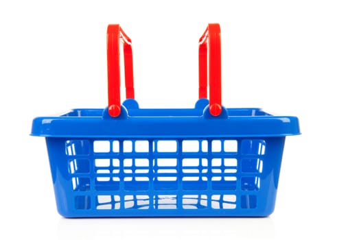 empty blue red shopping basket isolated on white background