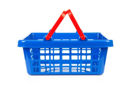 empty blue shopping basket isolated on white background