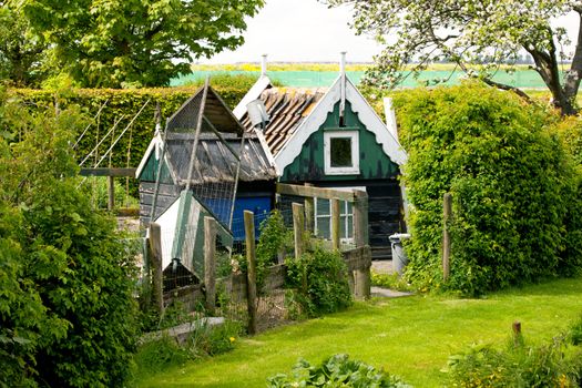 Little old livestock barns for animals in Marken, the Netherlands