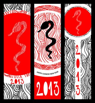 Chinese New Year of the Snake brush illustration banners set.
