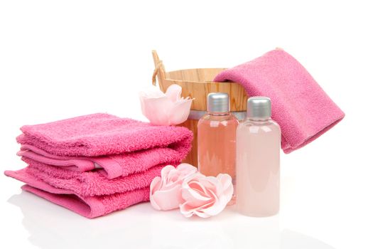 pink accessory for spa or sauna over white background