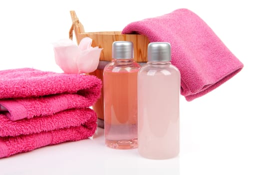 pink bath accessory for sauna or spa over white background