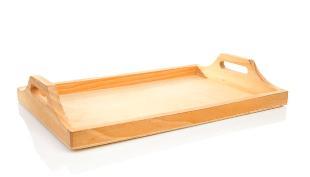 empty wooden tray isolated on white background