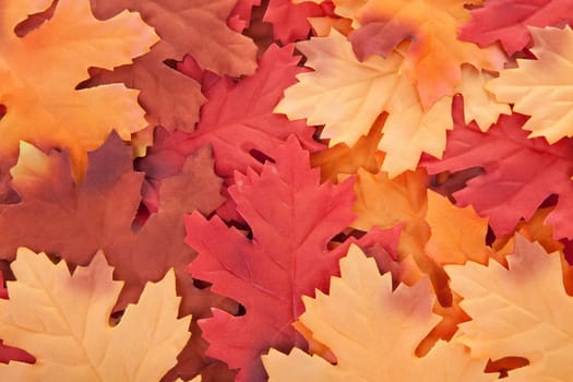 background of silk colorful autumn leaves in closeup