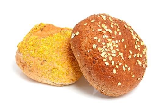 two healthy home baked bun over white background