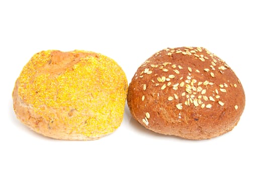 two healthy home baked bun over white background
