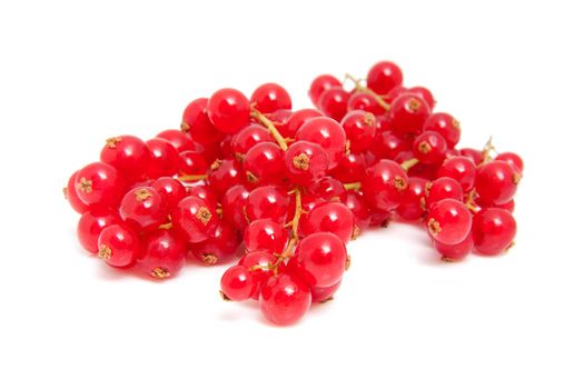 cluster red berries in closeup over white background