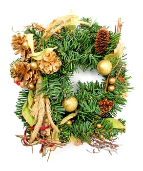 green christmas wreath isolated on white background