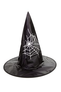 Black fabric witch hat for Halloween, isolated on white background 
