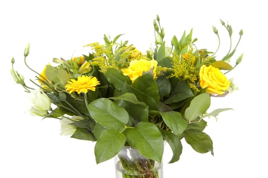 Bouquet of yellow flowers over white background