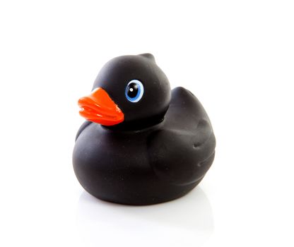black rubber duck isolated on white background