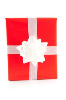 isolated red present with white bow