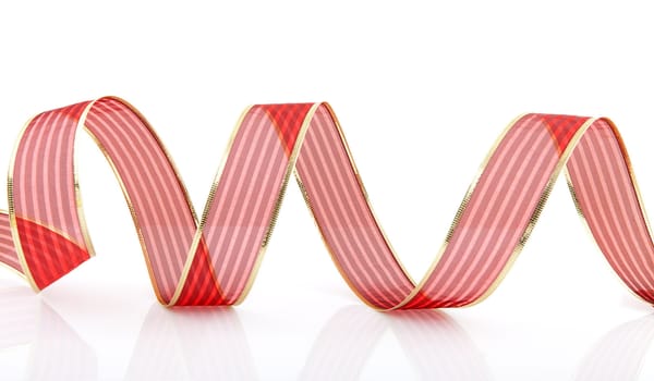red curly ribbon with gold isolated on white background