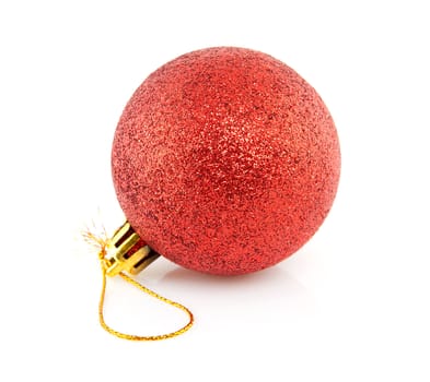 One red glitter christmas ball isolated on white background