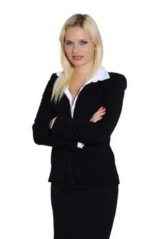 Portrait of a young attractive business woman smiling on white