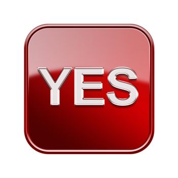 Yes icon glossy red, isolated on white background