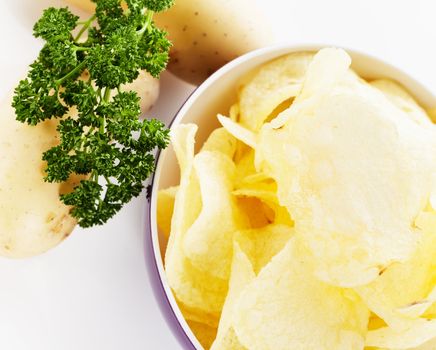 potato chips from top with potatoes and parsley aside